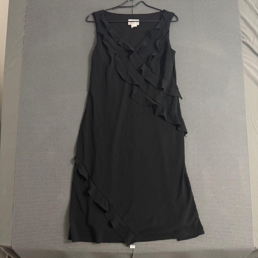 Robbie Bee Womens Black Sleeveless V-Neck Ruffle Sheath Midi Dress